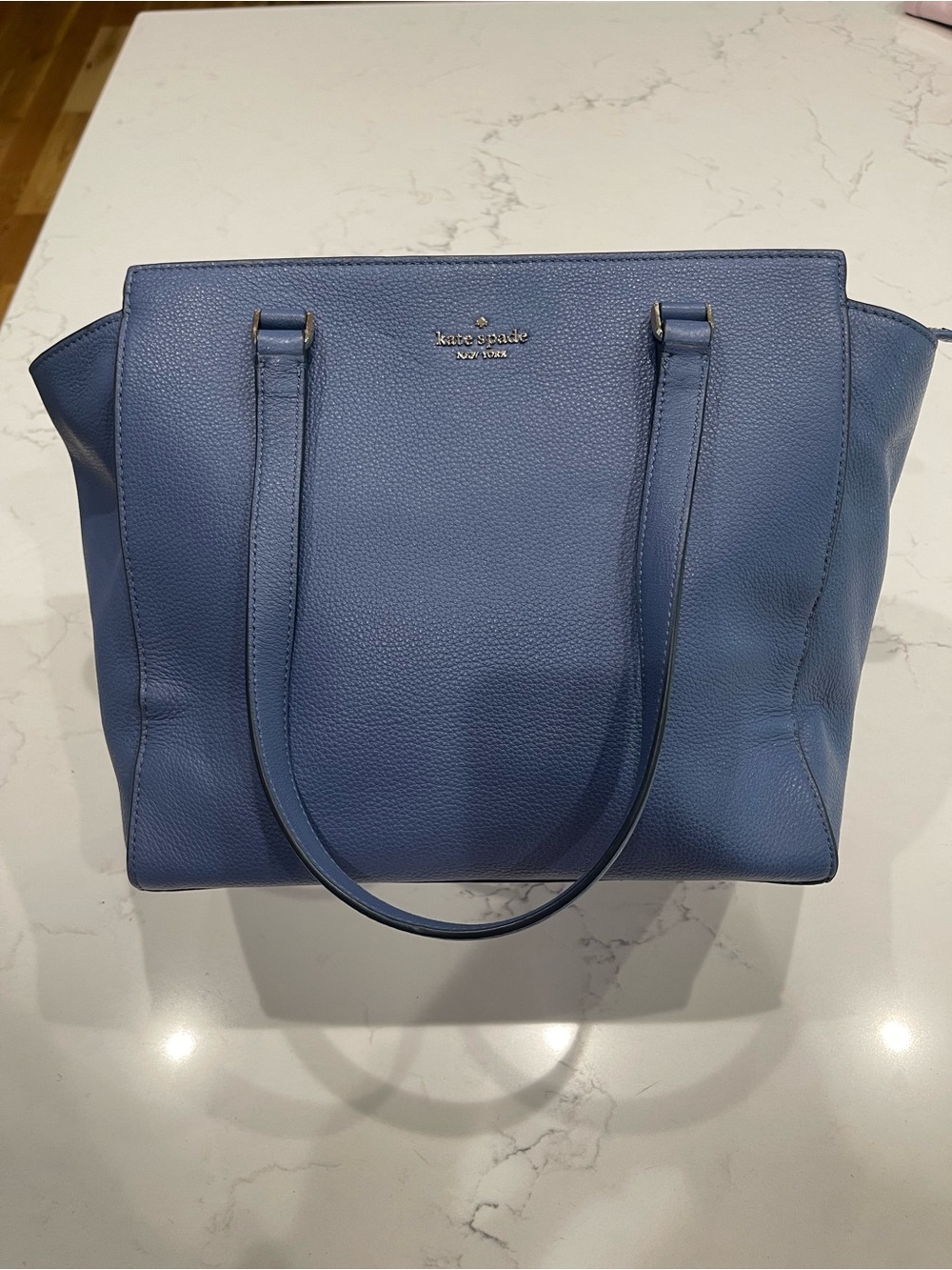 kate spade navy pebbled leather tote with gold logo - Picture 3 of 14